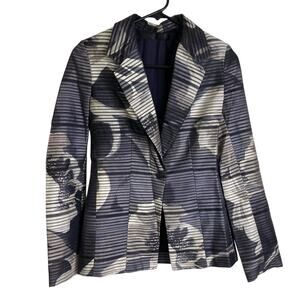 Daniela Corte Silk Blazer Jacket Womens 38 Purple Floral Striped Metallic Career